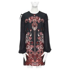GIAMBA GIAMBATTISTA VALLI schwarz rot floral loque semi sheer sleeves Kleid XXS