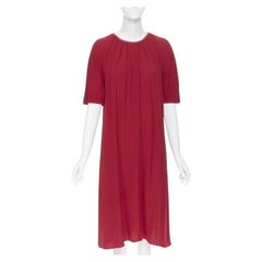 MARNI 2019 red viscose crepe white overstitched pleated casual dress IT38