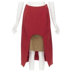 MARNI gonna midi in lana rossa con fodera in seta marrone e orlo curvo IT40 S