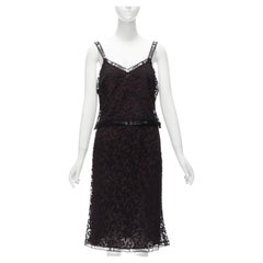 rare CHANEL 98A Karl Lagerfeld Runway Vintage black CC lace cami skirt FR40 L