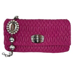 MiuMui Pink Lambskin Nappa Crystal Shoulder Clutch Bag