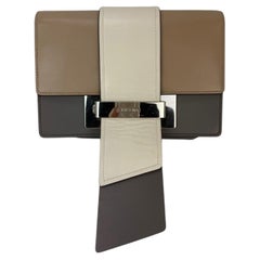 Prada Cahier Beige Gray Calfskin Leather Crossbody Clutch Bag