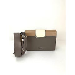 Prada Cahier Beige Gray Calfskin Leather Crossbody Clutch Bag