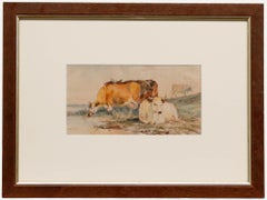 Aus dem Umfeld von Thomas Sidney Cooper – Aquarell aus dem 19. Jahrhundert, Rinder in einer Landschaft