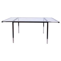 Post Modern Chrome and Glass dining table with 2 Glass leaves