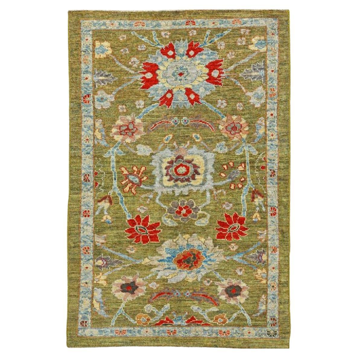 Petit tapis Sultanabad en laine bleu vert rouge motif - 90819