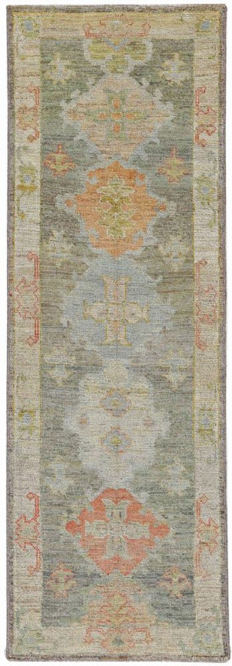 Afghanistan Rose Collection Runner Rug - Wool Blue Green Red - 90887