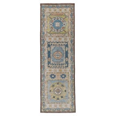 Tapis de couloir Afghanistan Rose Collection - Laine bleu ivoire - 90874