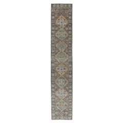 Turkey  Rose Collection Runner Rug - Wool Blue Brown - 90892