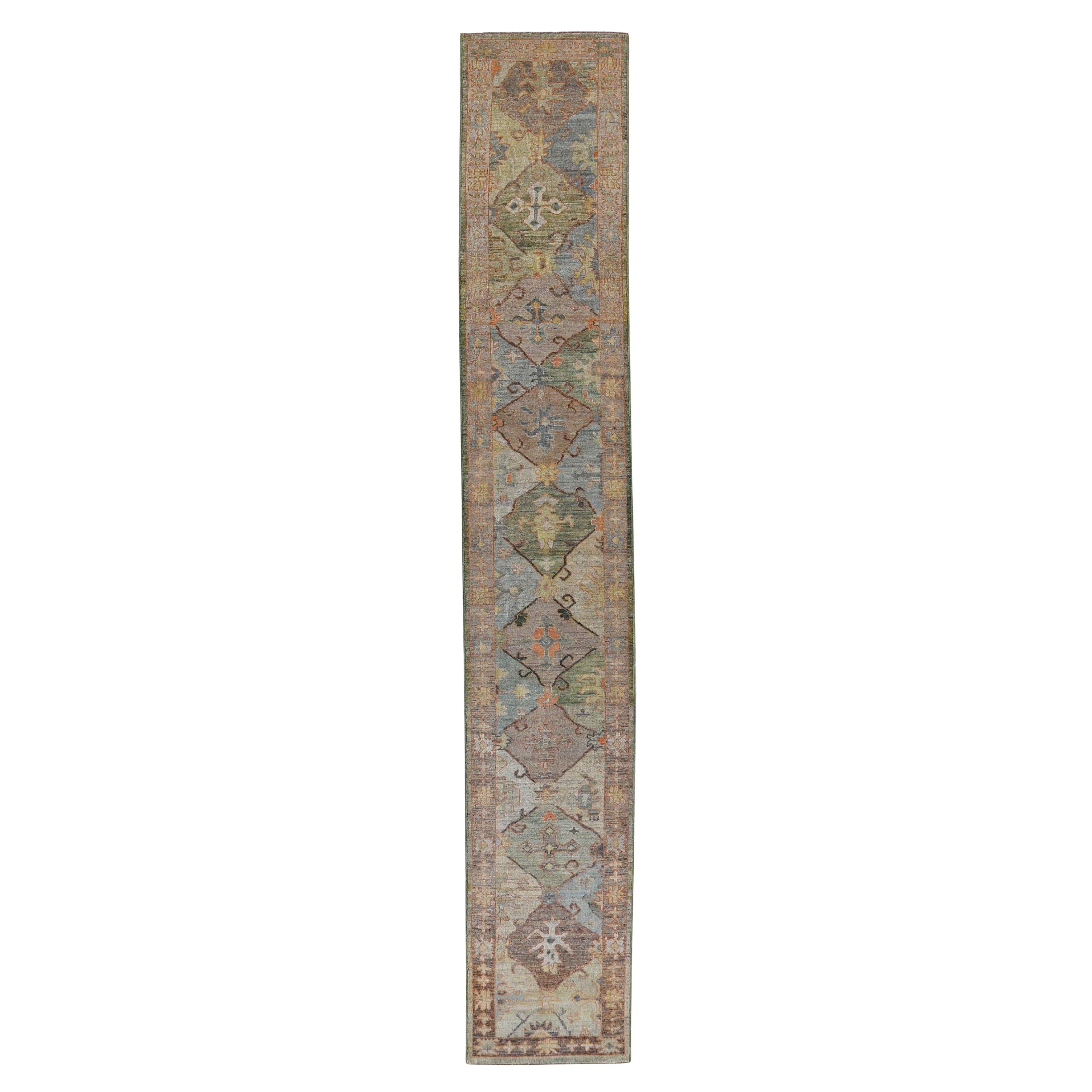 Turkey  Rose Collection Runner Rug - Wool Blue Brown - 90876