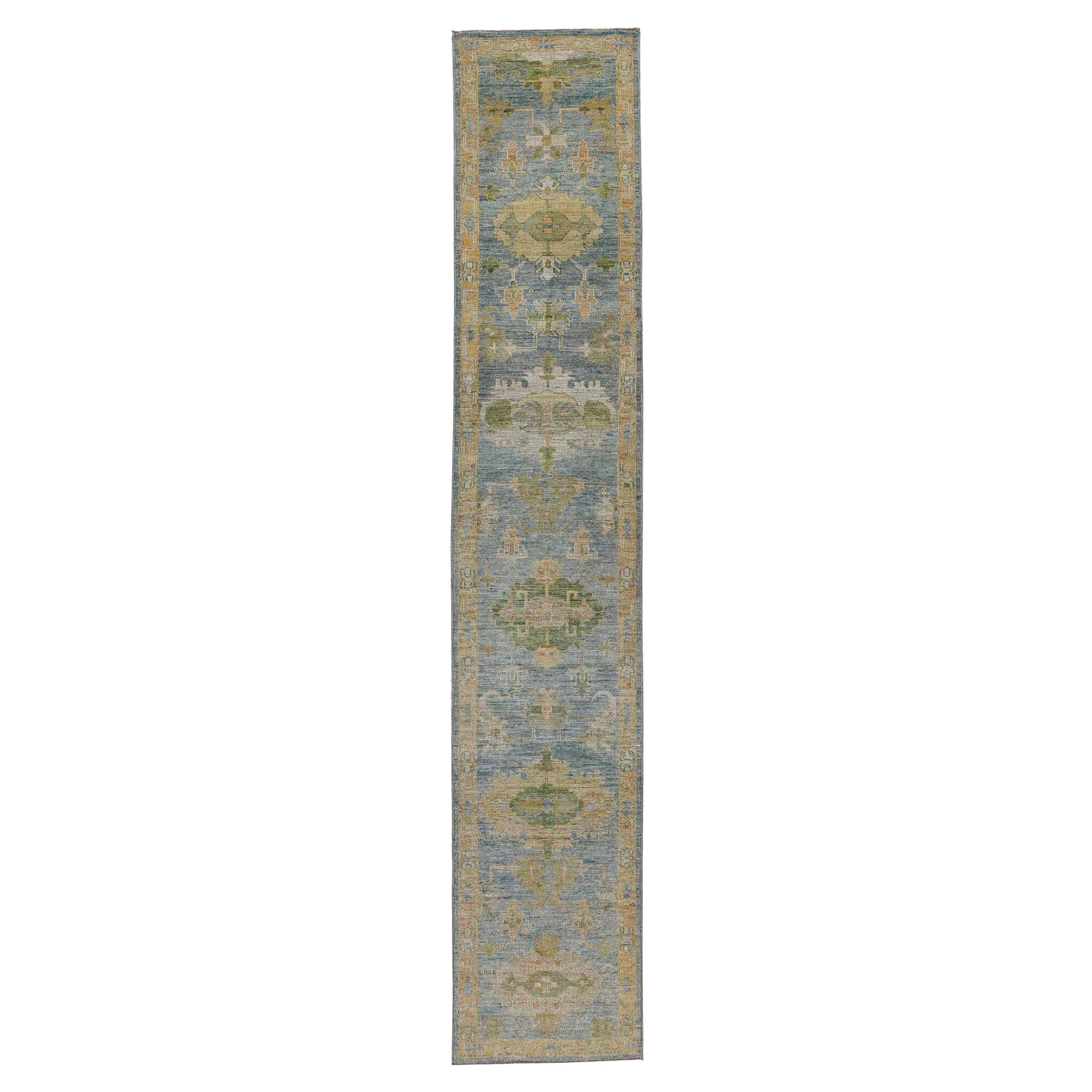 Afghanistan Rose Kollektion Läufer - Wolle Blau Grün - 90893