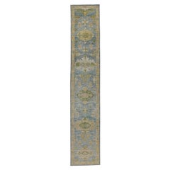 Afghanistan Rose Kollektion Läufer - Wolle Blau Grün - 90893