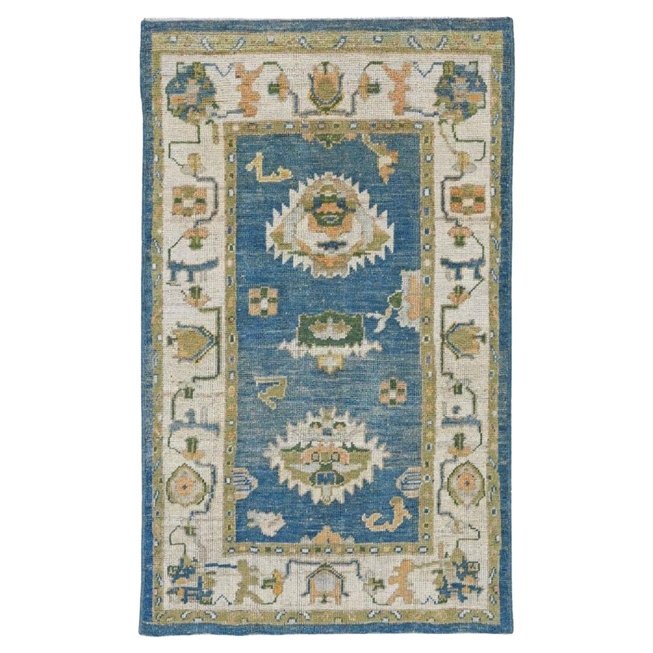 Turkey Rose Collection Small Rug - Wool Blue Green Ivory - 90894 For Sale