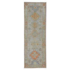 Afghanistan Rose Kollektion Läufer - Wolle Blau Elfenbein - 90895