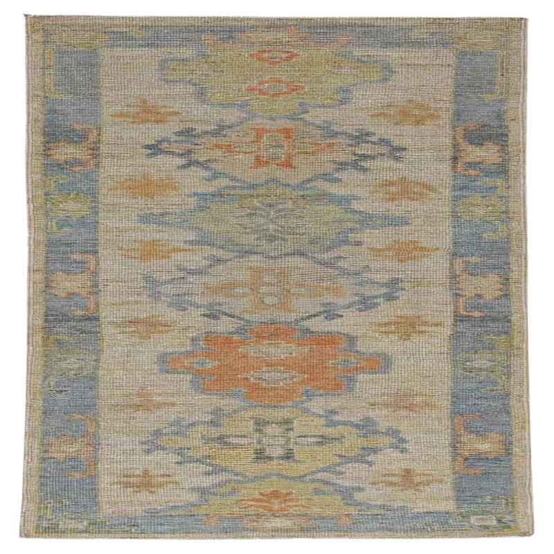 Afghanistan Rose Kollektion Läufer - Wolle Blau Elfenbein - 90977
