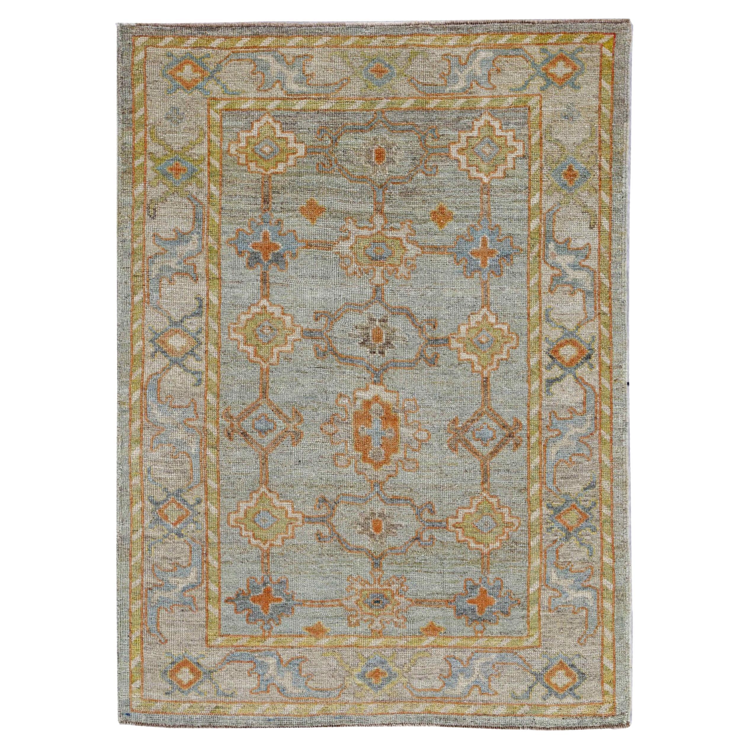 Turkish Rose Collection Small Rug - Wool Blue Green - 90981