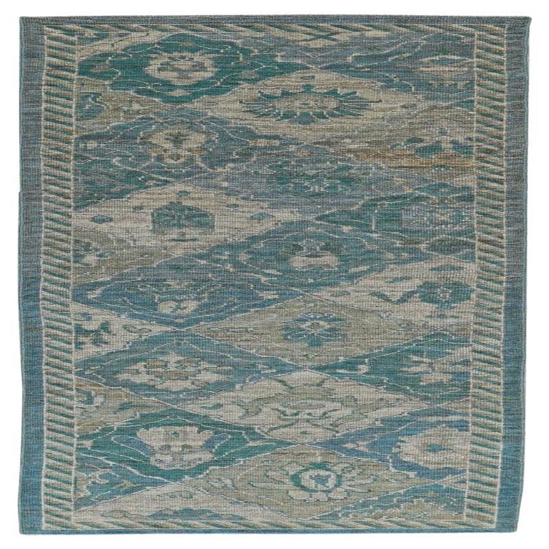 Afghanistan Rose Kollektion Läufer - Wolle Blau Elfenbein - 90983