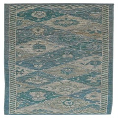 Afghanistan Rose Kollektion Läufer - Wolle Blau Elfenbein - 90983