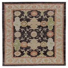 Tapis de sol Afghanistan Serapi - Laine Marron Vert Ivoire Rose - 90984