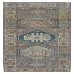 Turkish Rose Collection Runner Rug - Wool Blue Brown - 90998
