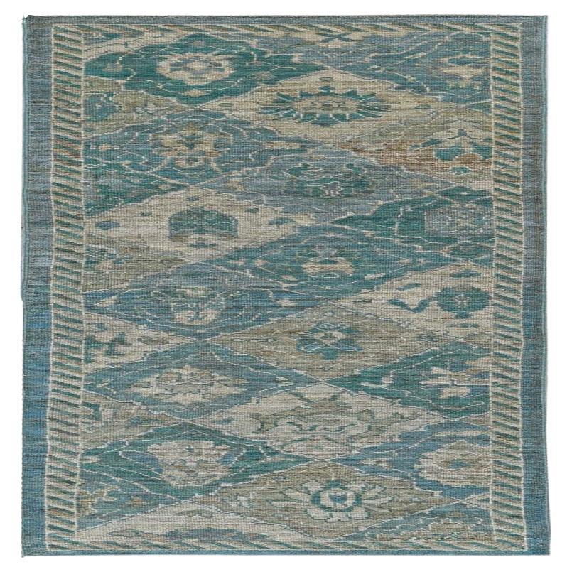 Afghanistan Rose Kollektion Läufer - Wolle Blau Elfenbein - 90999