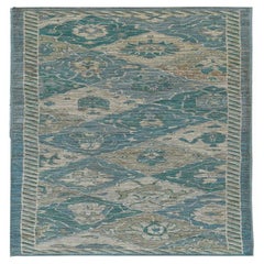 Afghanistan Rose Kollektion Läufer - Wolle Blau Elfenbein - 90999