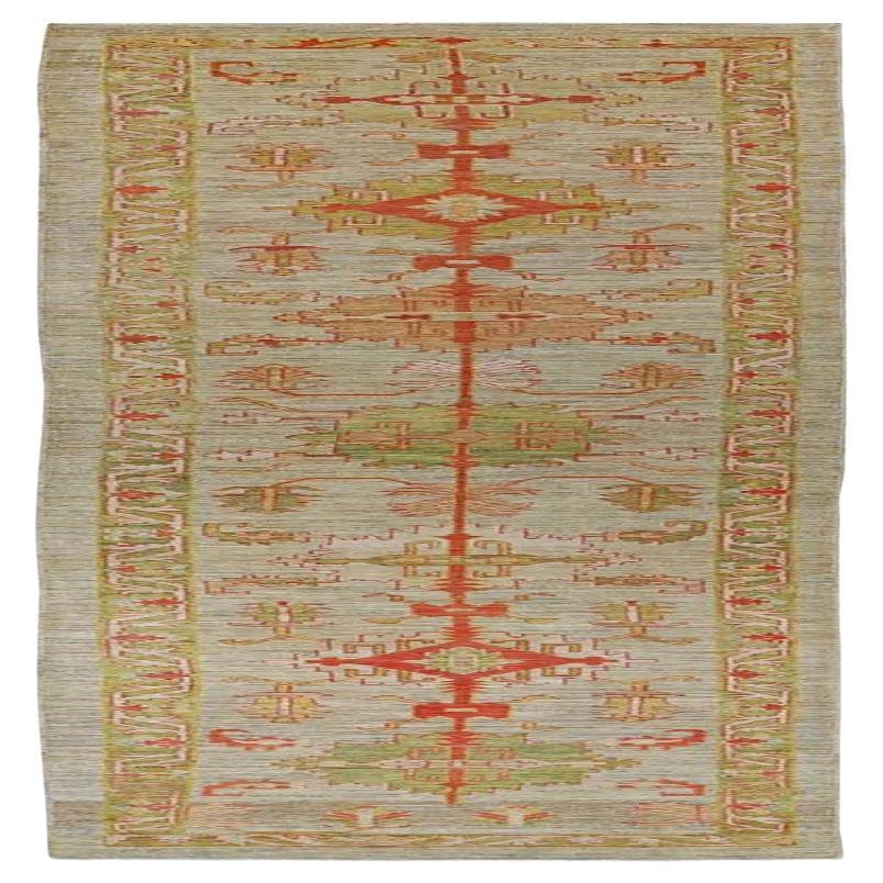 Alfombra Corredera Afganistán Serapi - Lana Verde Marfil Diseño Rojo - 91003