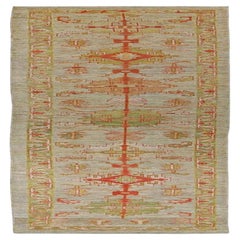 Alfombra Corredera Afganistán Serapi - Lana Verde Marfil Diseño Rojo - 91003