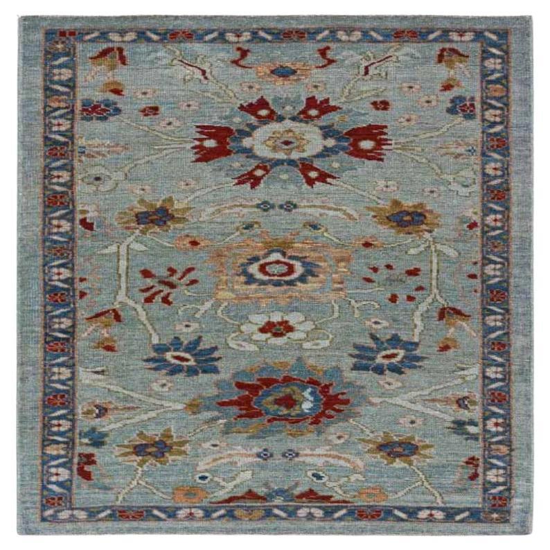 turkey Sultanabad Small Rug - Wool Blue Red Design - 91055
