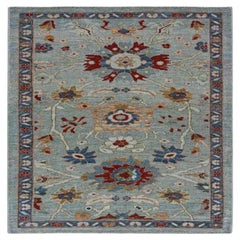 turkey Sultanabad Small Rug - Wool Blue Red Design - 91055