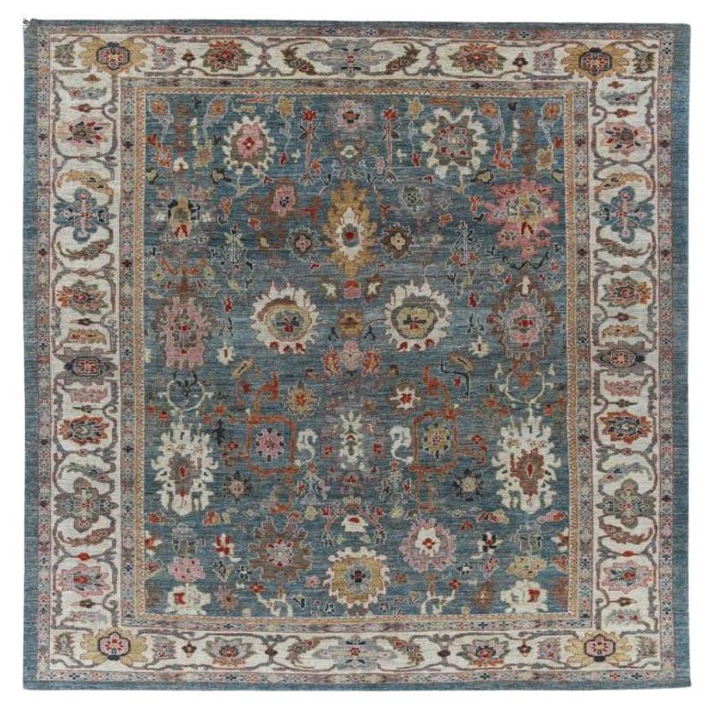 Afganistán Sultanabad Rugs - Lana Azul Gris Marfil Rosa - 91075