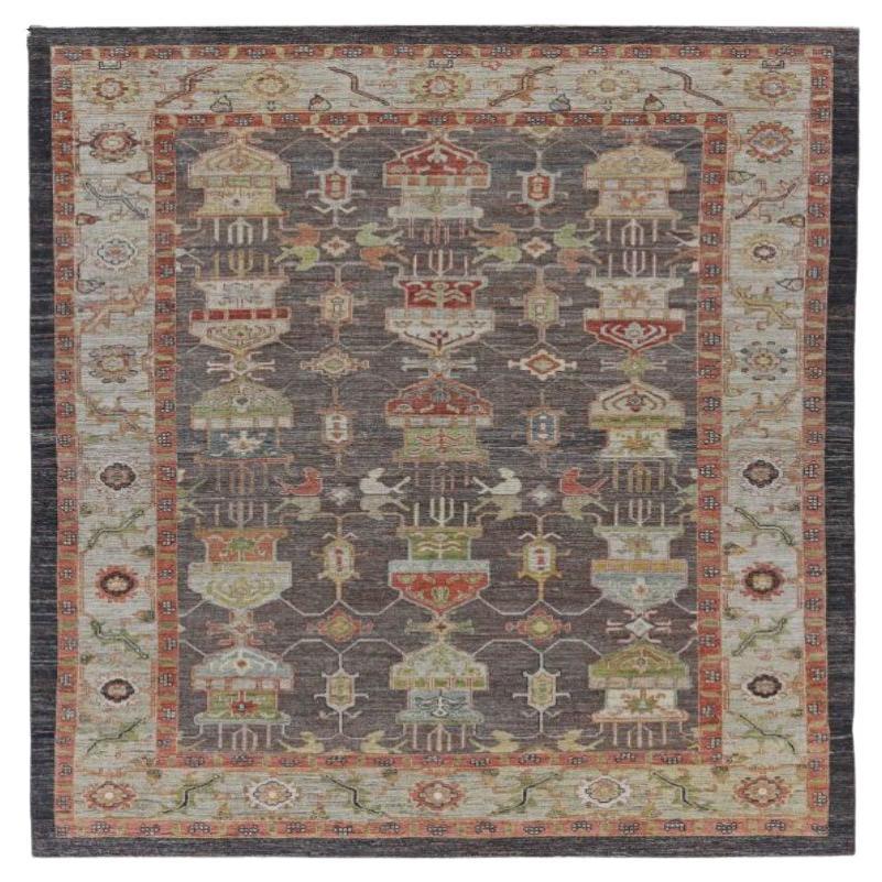 turkey Serapi Area Rugs - Wool Brown Ivory Red Design - 91080 For Sale