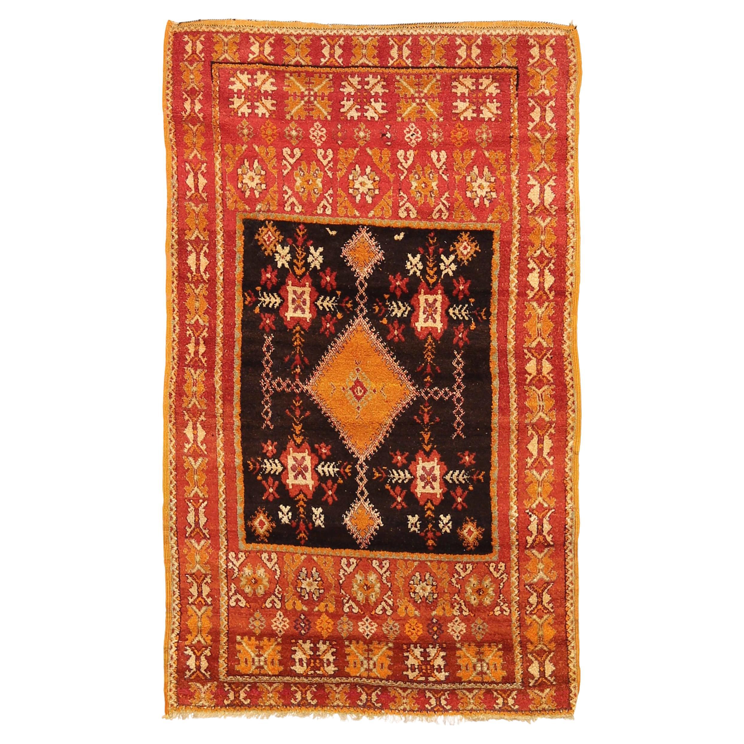 Tappeto marocchino piccolo - Lana Nero Avorio Arancione Rosso - 92027 in vendita