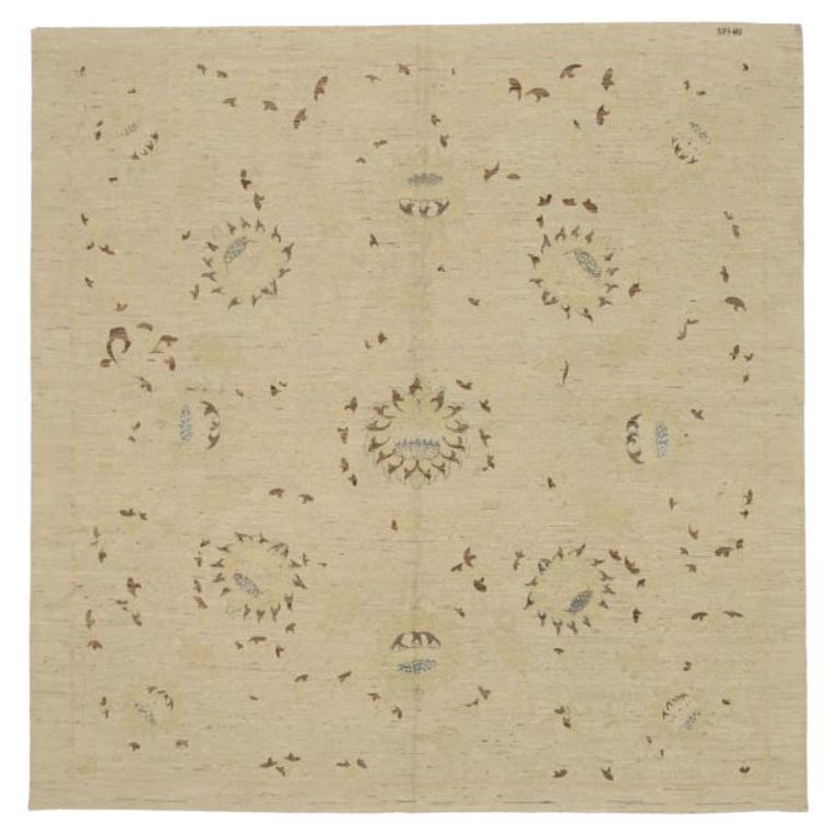 Afghanistan Tabriz Square Area Rugs - Wool Brown Ivory Yellow - 92046 For Sale