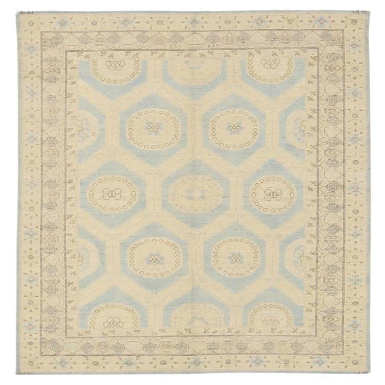 Alfombra Afgana Khotan Small Design - Lana Azul Marfil - 92048
