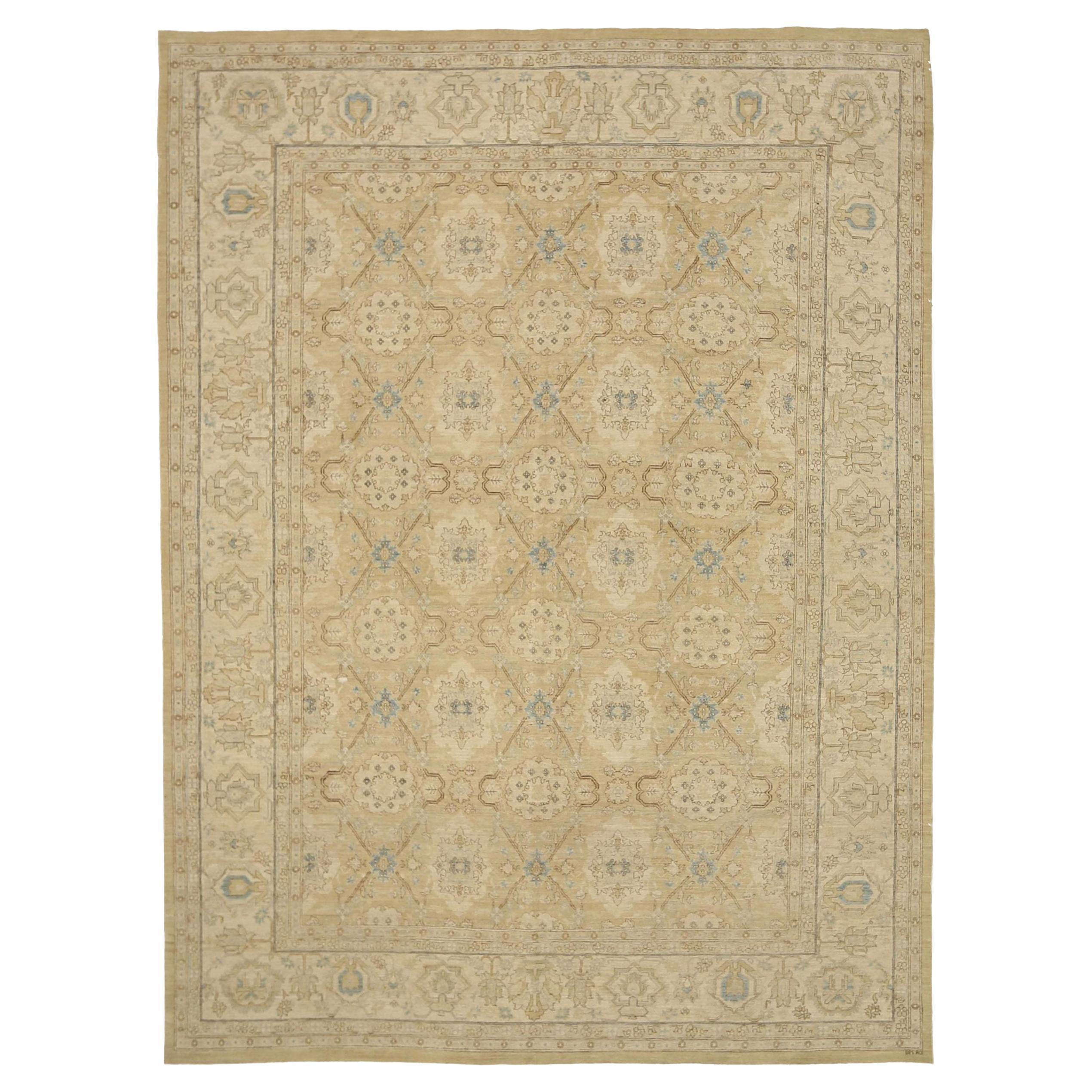 Tapis de Tabriz en laine ivoire taupe motif Afghanistan - 92082