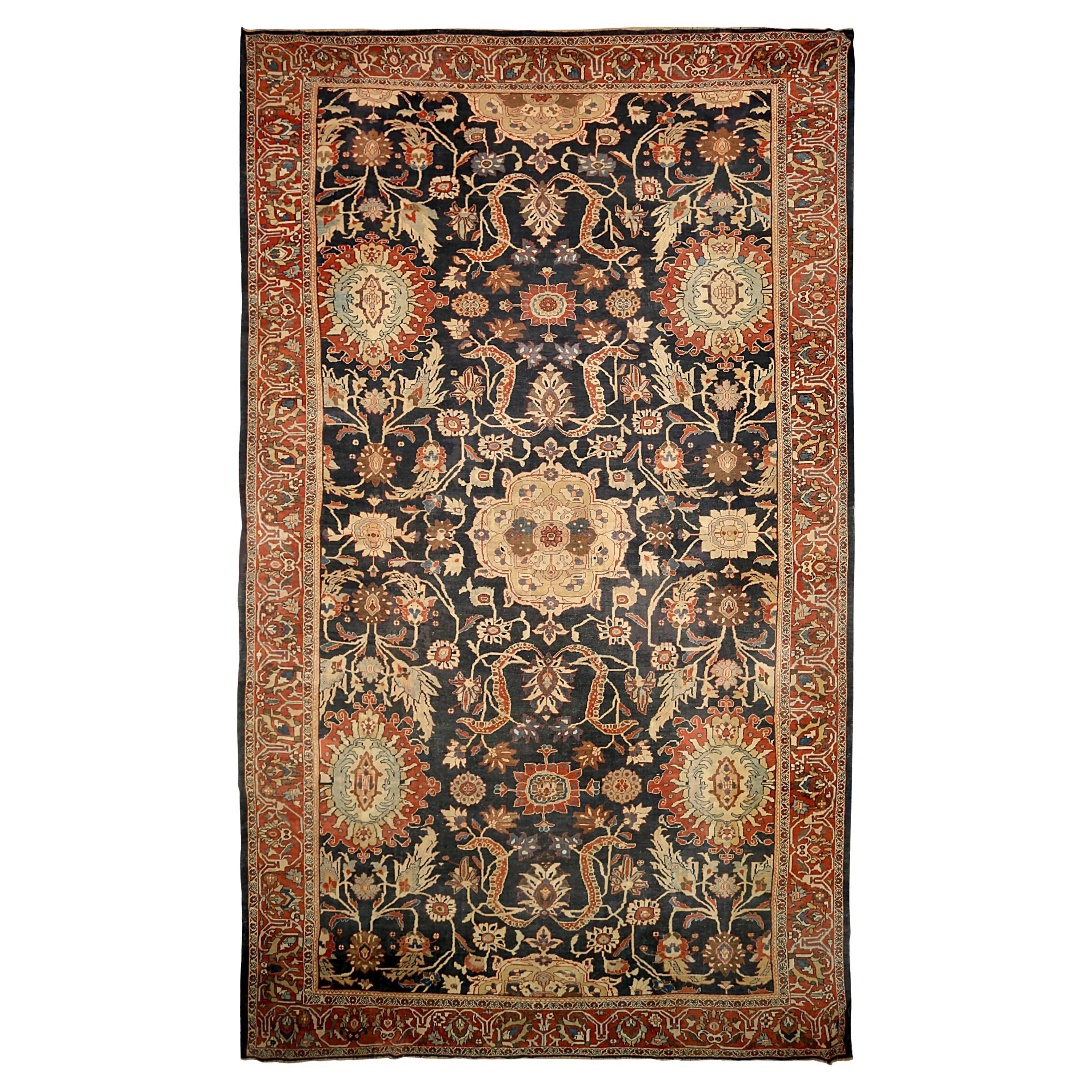 Persischer Sultanabad-Teppich in Übergröße aus Wolle in Elfenbein, Marineblau, Blau und Rot - 92123