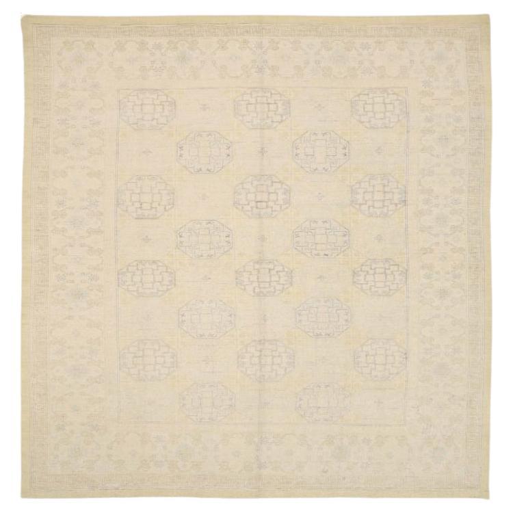 Afghanistan Khotan Area Rugs - Wool Ivory Yellow Design - 92083 For Sale
