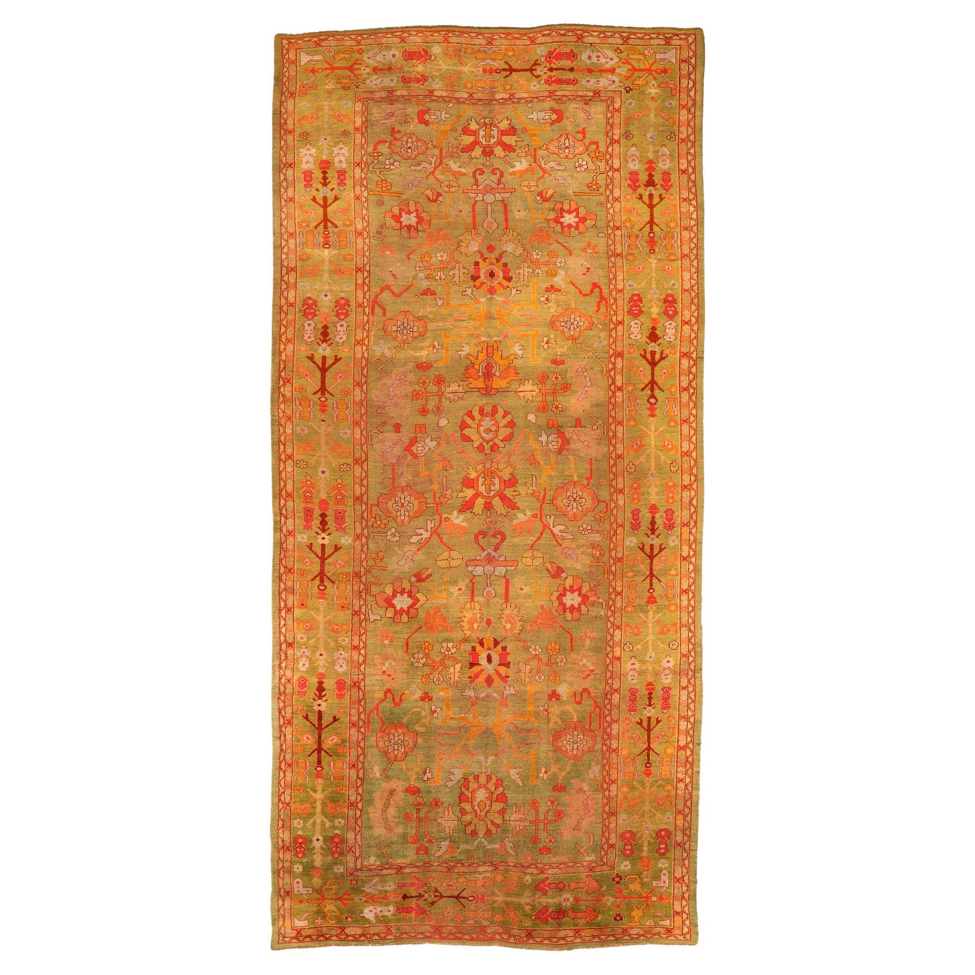 Tapis d'Afghanistan Oushak - Design en laine vert rouge jaune - 92131 en vente