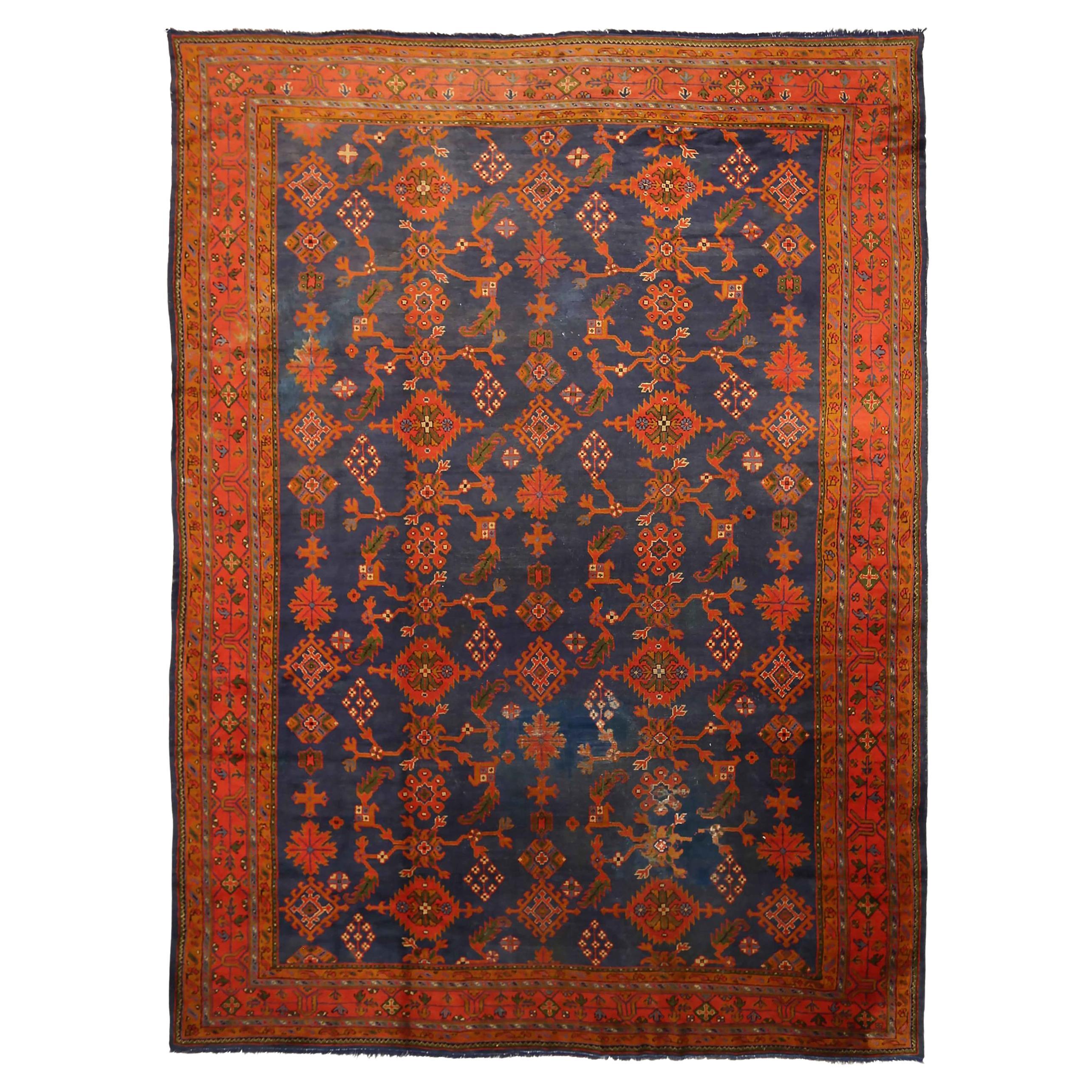 Afghanistan Oushak Over Size Rug - Wool Navy Blue Red Design - 92139 For Sale