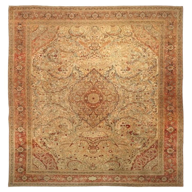 Tapis persan Tabriz - Laine ivoire rouge motif - 92140
