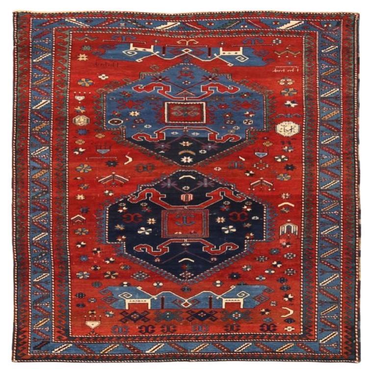 Petit tapis russe azerbaïdjan bleu marine bleu rouge motif - 92352