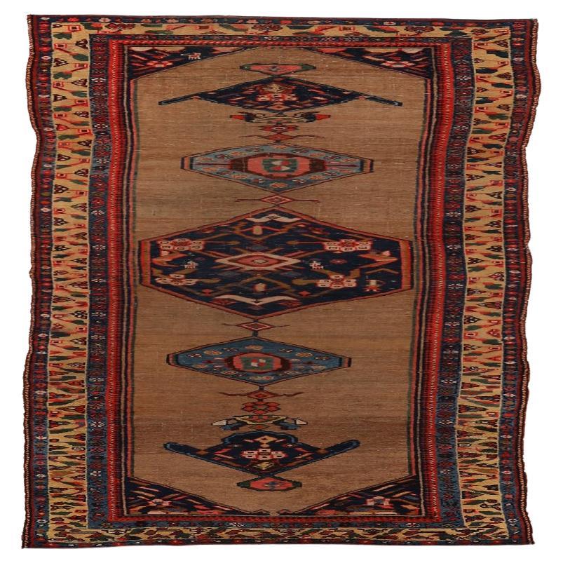 Persian Bijar Runner Rug - Wool Black Ivory Red Taupe Design - 92434