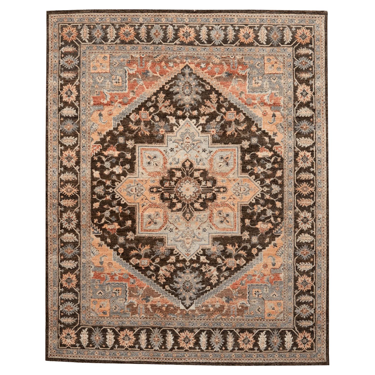 India Heriz Alfombras - Lana Marrón Diseño Naranja - 96607