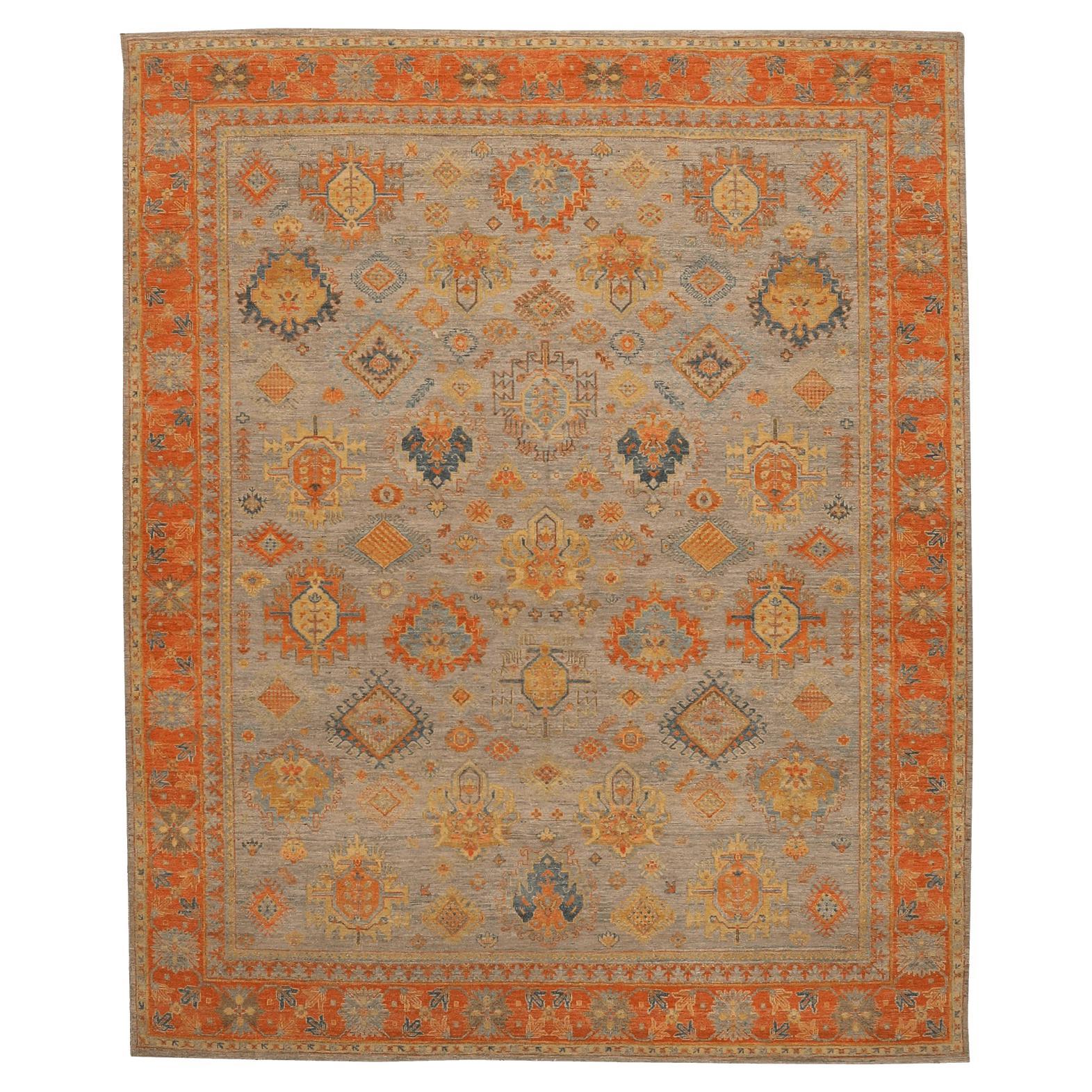 India Modern Area Rugs - Wool Orange Taupe Yellow Design - 96610