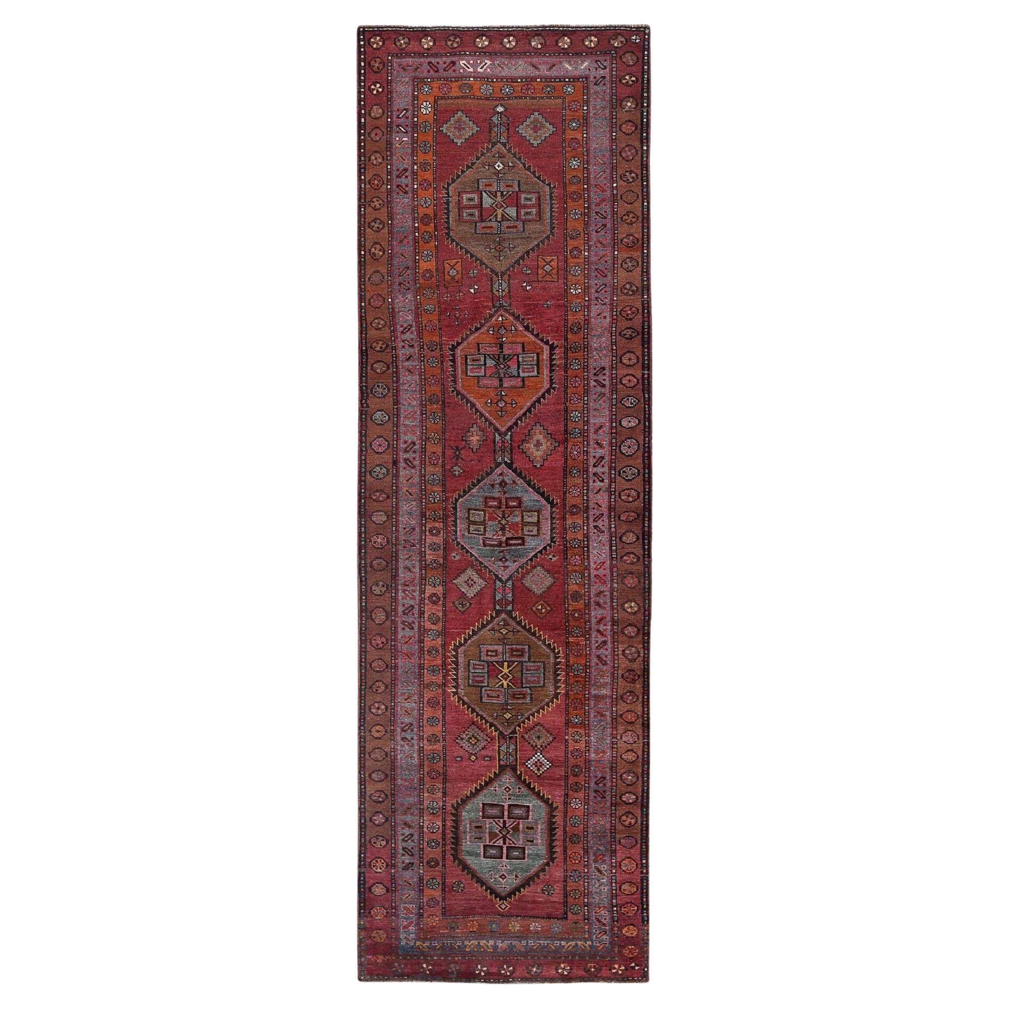 Persian Bijar Runner Rug - Wool Red Design - 96669