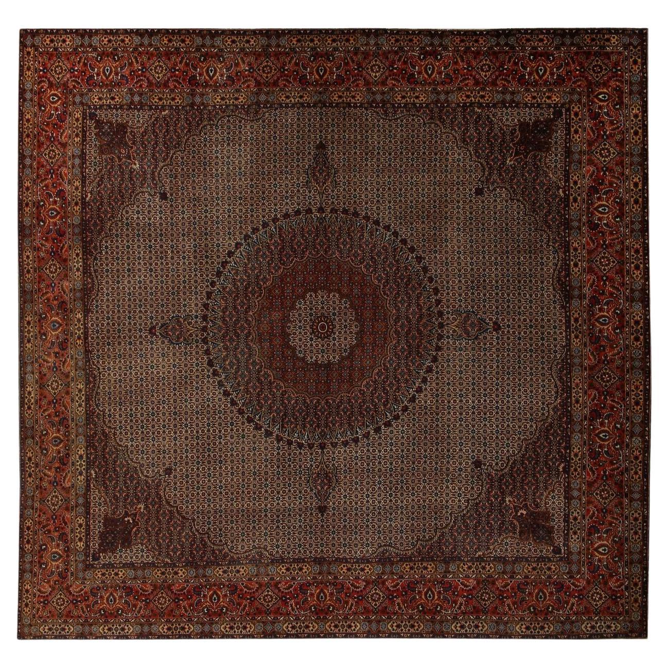 Persian Bakhtiari Square Area Rugs - Wool Ivory Red Design - 97220 For Sale