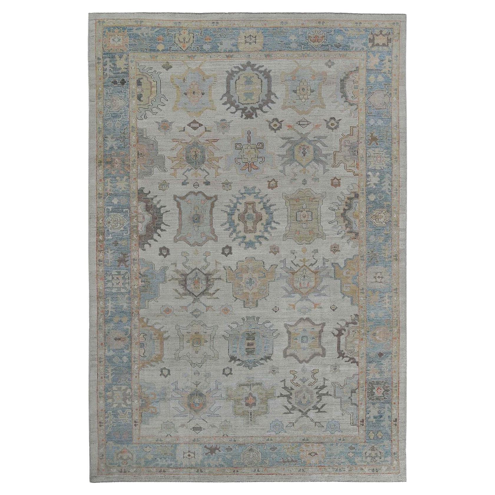 Tapis d'Afghanistan Oushak - Motif bleu ivoire en laine - 97271