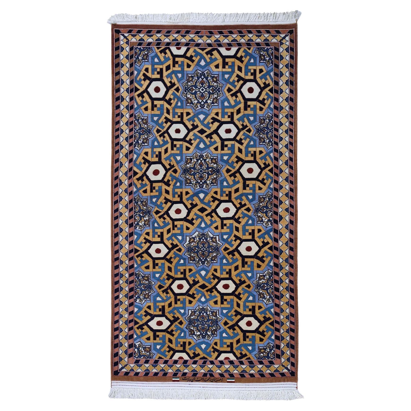 Tappeto persiano Isfahan Small - Lana Nero Giallo Design - 96901 in vendita