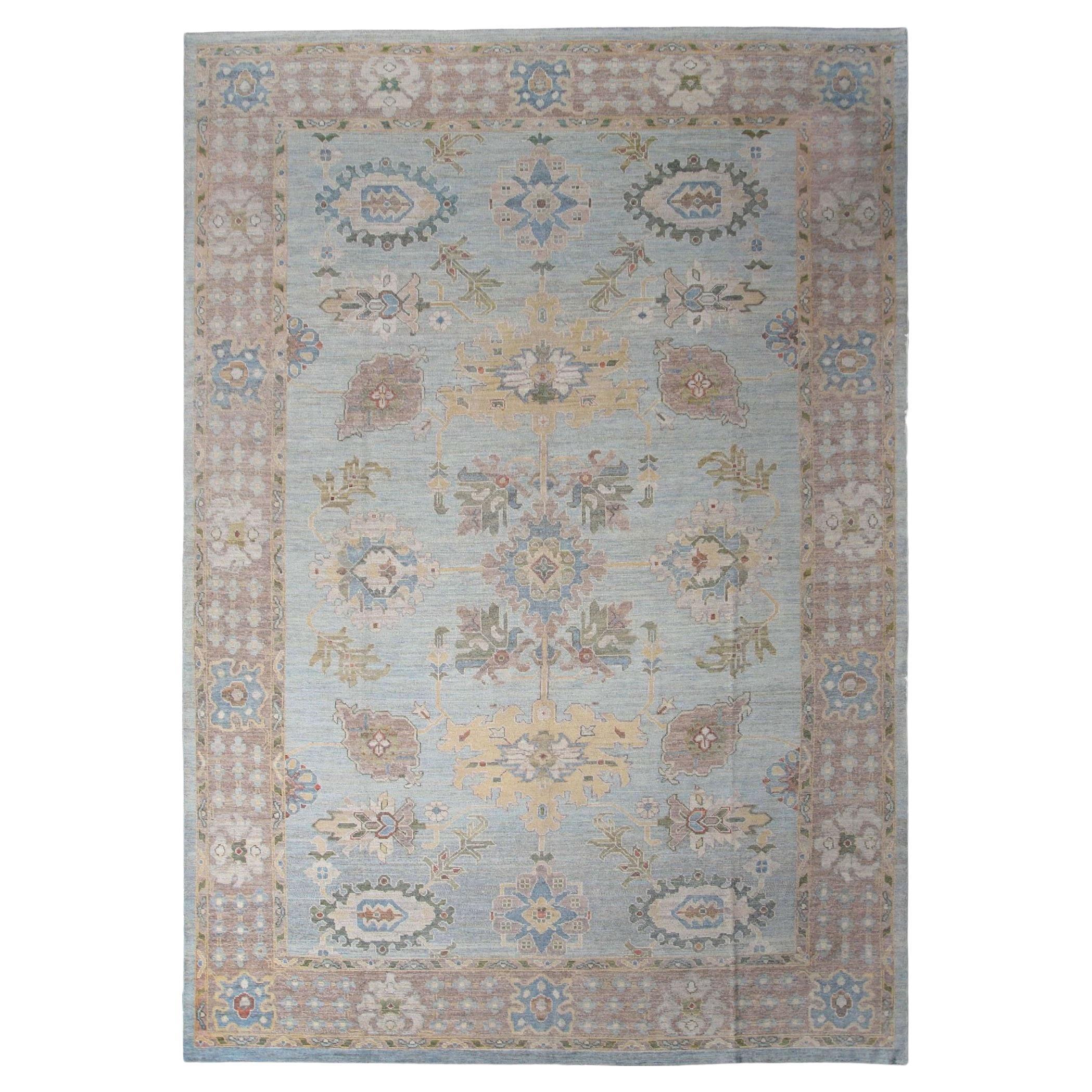 Afghanistan Oushak Over Size Rug - Wool Light Blue Design - 95666